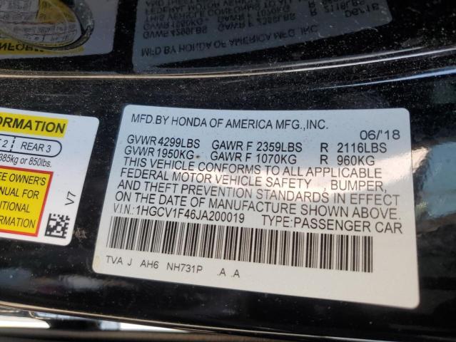1HGCV1F46JA200019 - 2018 HONDA ACCORD EX BLACK photo 13