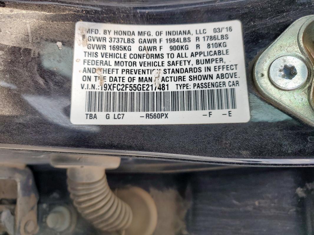 19XFC2F55GE217481 - 2016 HONDA CIVIC LX BLACK photo 12