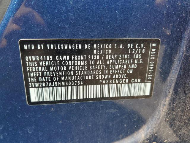 3VW2B7AJ5HM303784 - 2017 VOLKSWAGEN JETTA S BLUE photo 12