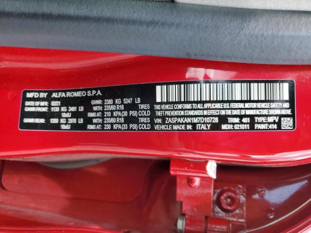 ZASPAKAN1M7D10728 - 2021 ALFA ROMEO STELVIO SPORT Kırmızı fotoğraf 12