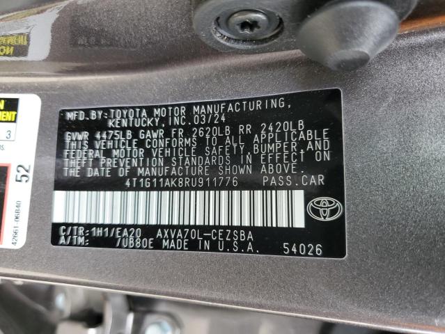 4T1G11AK8RU911776 - 2024 TOYOTA CAMRY SE NIGHT SHADE GRAY photo 12