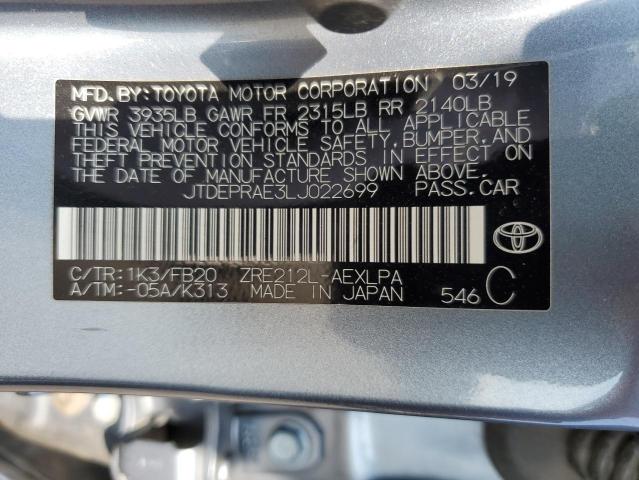 JTDEPRAE3LJ022699 - 2020 TOYOTA COROLLA LE 蓝色 照片 12