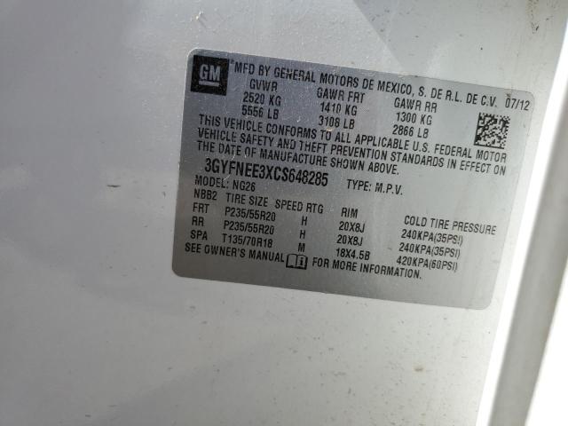 3GYFNEE3XCS648285 - 2012 CADILLAC SRX PERFORMANCE COLLECTION Ақ фото 12