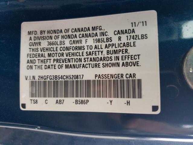 2HGFG3B54CH520817 - 2012 HONDA CIVIC LX BLUE photo 13