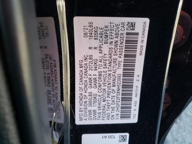 2HGFE2F5XNH523993 - 2022 HONDA CIVIC SPORT 黑色 照片 12