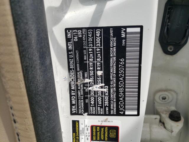 4JGDA5HB5DA250766 - 2013 MERCEDES-BENZ ML 350 4MATIC WHITE photo 13