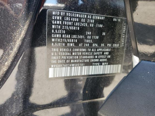 WVGAV7AX3HW503181 - 2017 VOLKSWAGEN TIGUAN S Қара фото 14