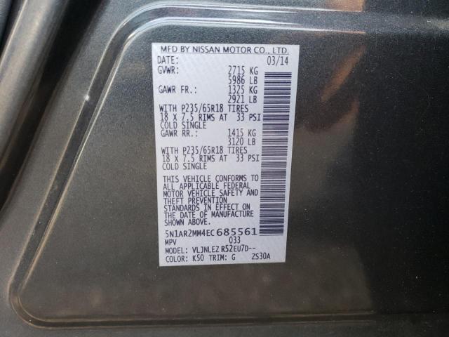 5N1AR2MM4EC685561 - 2014 NISSAN PATHFINDER S GRAY photo 13