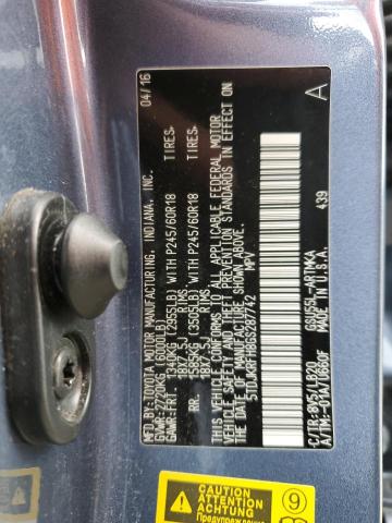 5TDJKRFH8GS287742 - 2016 TOYOTA HIGHLANDER XLE BLUE photo 13