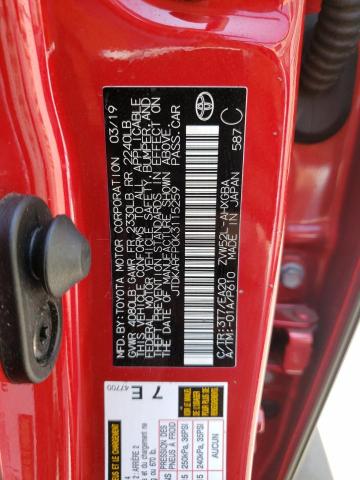 JTDKARFP0K3115259 - 2019 TOYOTA PRIUS PRIM RED photo 12