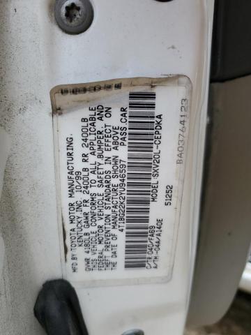 4T1BG22K2YU946597 - 2000 TOYOTA CAMRY CE WHITE photo 10