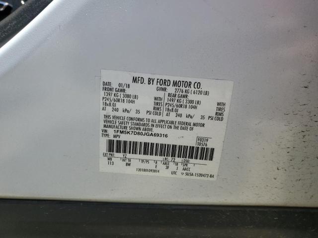 1FM5K7D80JGA69316 - 2018 FORD EXPLORER XLT Weiß Foto 13