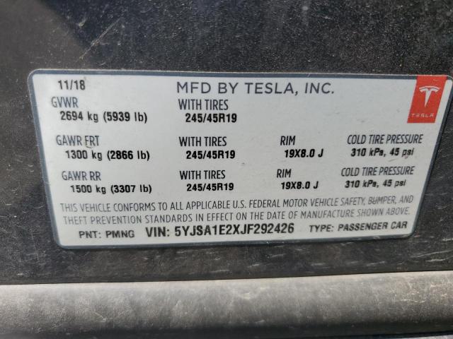 5YJSA1E2XJF292426 - 2018 TESLA MODEL S Մոխրագույն լուսանկար 13
