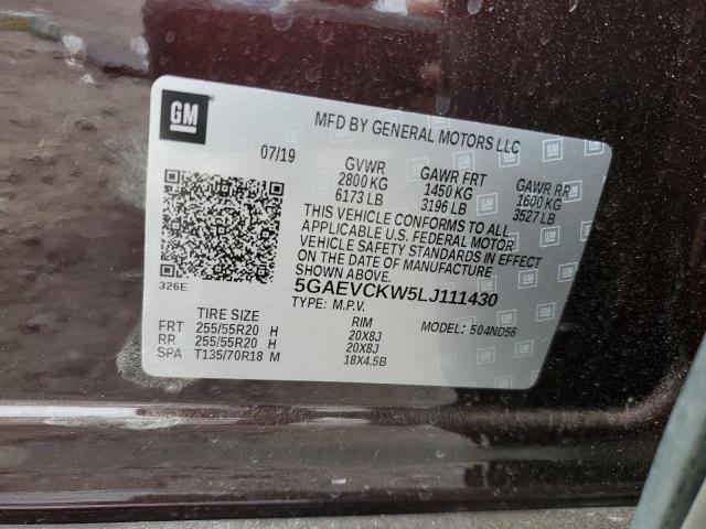 5GAEVCKW5LJ111430 - 2020 BUICK ENCLAVE AVENIR BURGUNDY photo 13