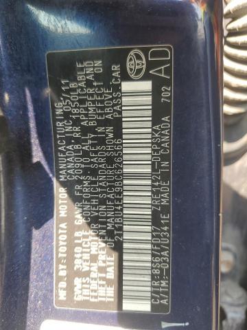 2T1BU4EE9BC626566 - 2011 TOYOTA COROLLA BASE ლურჯი ფოტო 12