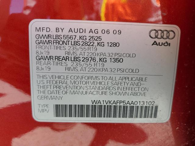 WA1VKAFP5AA013102 - 2010 AUDI Q5 PRESTIGE RED photo 13