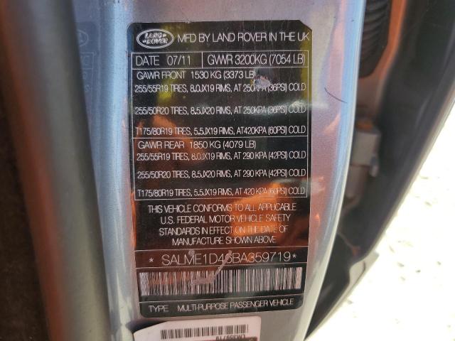 SALME1D46BA359719 - 2011 LAND ROVER RANGE ROVE HSE GRAY photo 13