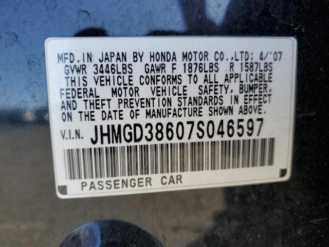 JHMGD38607S046597 - 2007 HONDA FIT S 黑色 照片 12