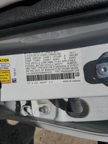 2HGFE2F54NH503223 - 2022 HONDA CIVIC SPORT 白色 照片 10