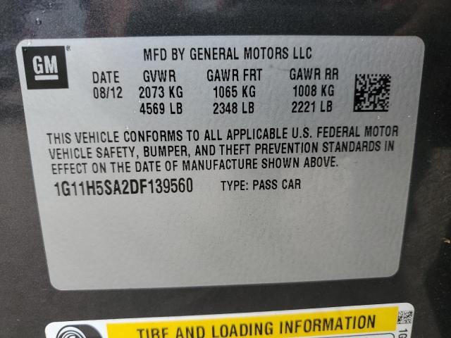 1G11H5SA2DF139560 - 2013 CHEVROLET MALIBU LTZ ნაცრისფერი ფოტო 13