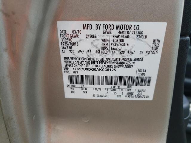 1FMCU9DG0AKC35125 - 2010 FORD ESCAPE XLT TAN photo 13