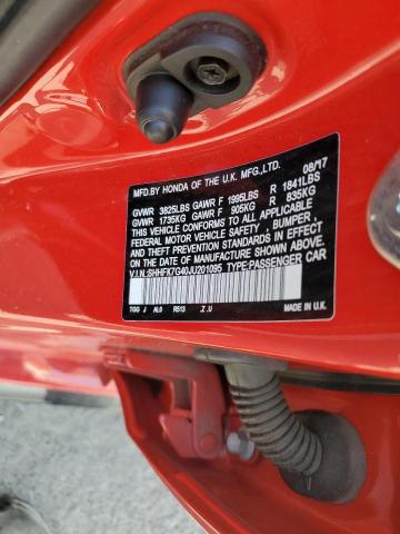 SHHFK7G40JU201095 - 2018 HONDA CIVIC SPORT 红色 照片 12