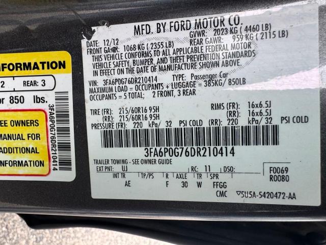 3FA6P0G76DR210414 - 2013 FORD FUSION S GRAY photo 10