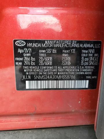 5NMS24AJ0MH358786 - 2021 HYUNDAI SANTA FE SEL RED photo 14