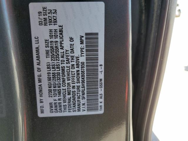 5FNRL6H96KB087850 - 2019 HONDA ODYSSEY ELITE GRAY photo 14