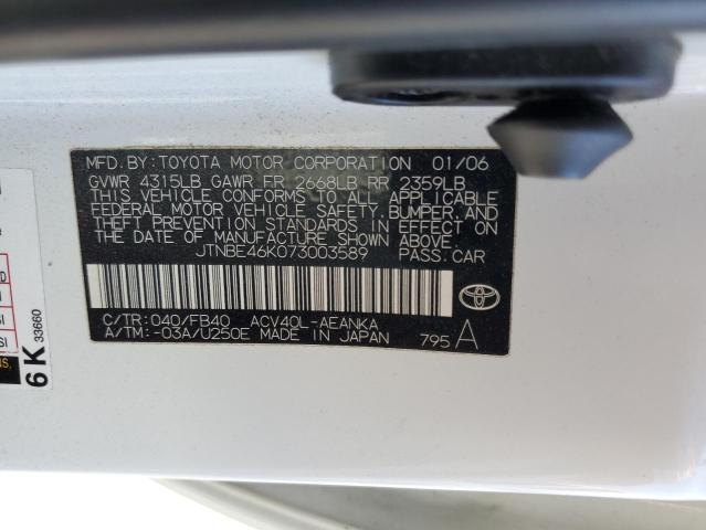 JTNBE46K073003589 - 2007 TOYOTA CAMRY CE WHITE photo 12