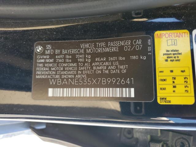 WBANE535X7B992641 - 2007 BMW 5 SERIES I BLACK photo 12