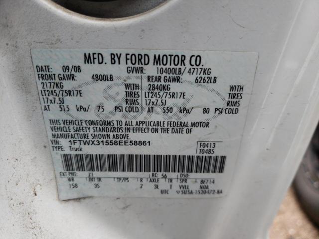 1FTWX31558EE58861 - 2008 FORD F350 SRW SUPER DUTY WHITE photo 12