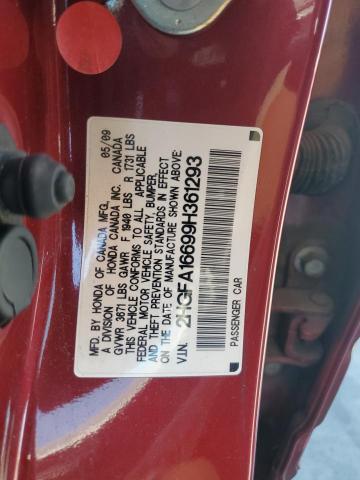 2HGFA16699H361293 - 2009 HONDA CIVIC LX-S RED photo 12