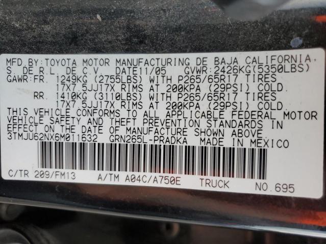 3TMJU62NX6M011632 - 2006 TOYOTA TACOMA DOUBLE CAB PRERUNNER BLACK photo 12