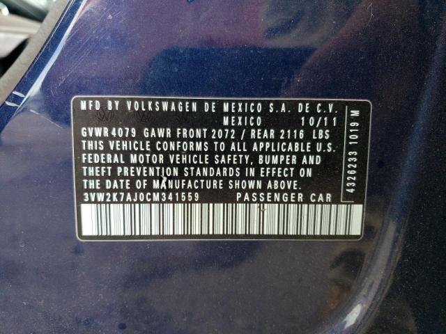 3VW2K7AJ0CM341559 - 2012 VOLKSWAGEN JETTA BASE Mavi foto 12