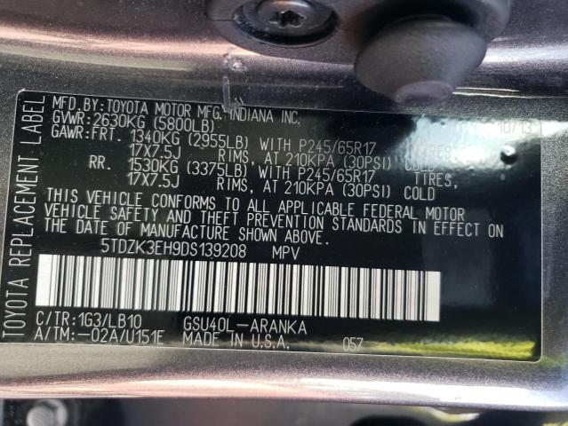 5TDZK3EH9DS139208 - 2013 TOYOTA HIGHLANDER BASE GRAY photo 13