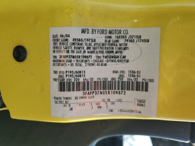 3FAFP37N05R109872 - 2005 FORD FOCUS ZX5 YELLOW photo 12