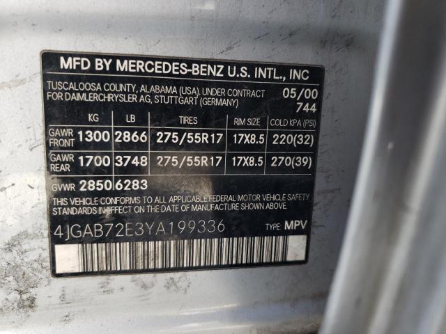 4JGAB72E3YA199336 - 2000 MERCEDES-BENZ ML 430 SILVER photo 13