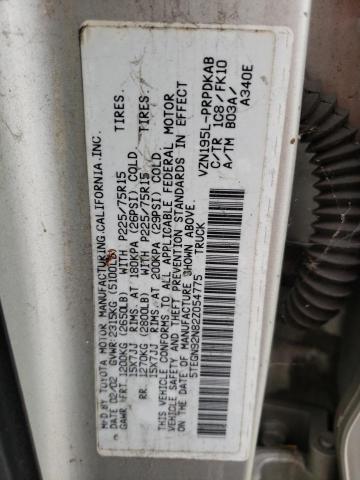 5TEGN92N82Z054775 - 2002 TOYOTA TACOMA DOUBLE CAB PRERUNNER GRAY photo 12