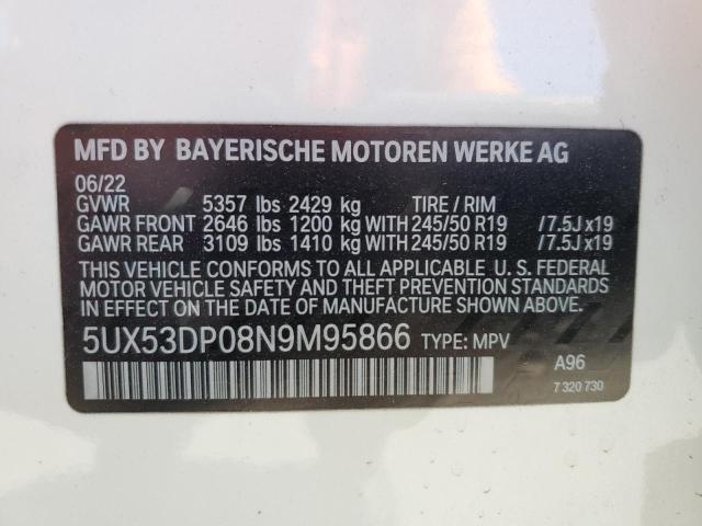 5UX53DP08N9M95866 - 2022 BMW X3 XDRIVE30I WHITE photo 14