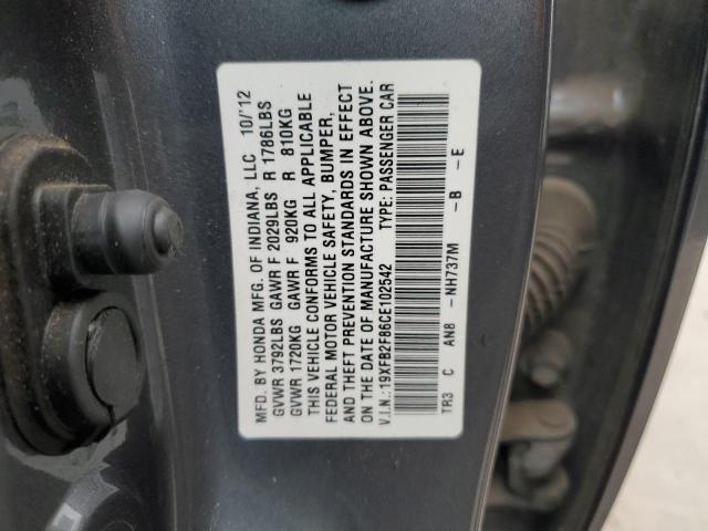 19XFB2F86CE102542 - 2012 HONDA CIVIC EX GRAY photo 12