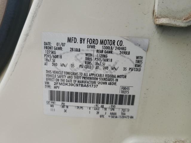 2FMDK39C97BA51737 - 2007 FORD EDGE SEL PLUS CREAM photo 12