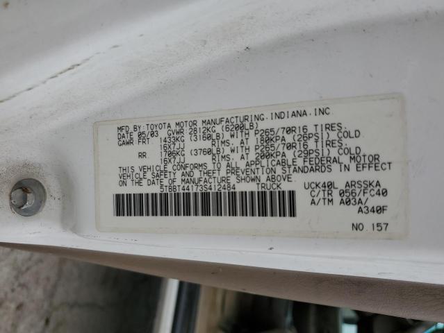 5TBBT44173S412484 - 2003 TOYOTA TUNDRA ACCESS CAB SR5 WHITE photo 13
