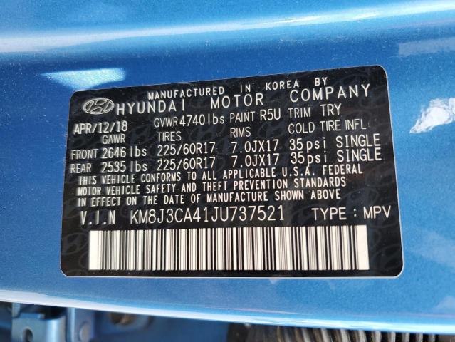 KM8J3CA41JU737521 - 2018 HYUNDAI TUCSON SEL BLUE photo 13