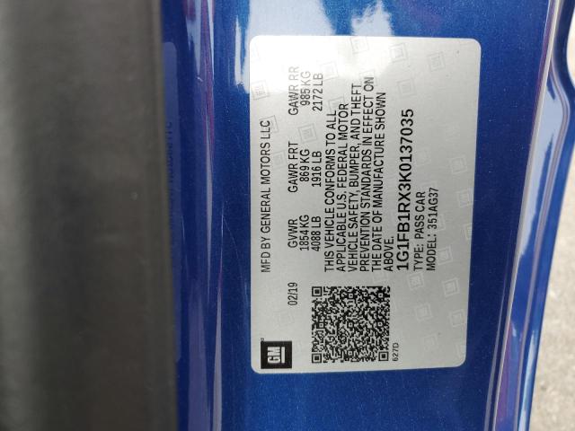 1G1FB1RX3K0137035 - 2019 CHEVROLET CAMARO LS BLUE photo 12