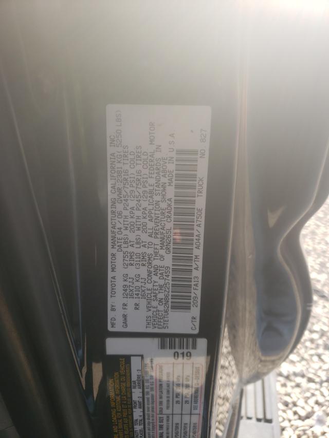 5TETU62N86Z257459 - 2006 TOYOTA TACOMA PRERUNNER ACCESS CAB BLACK photo 10