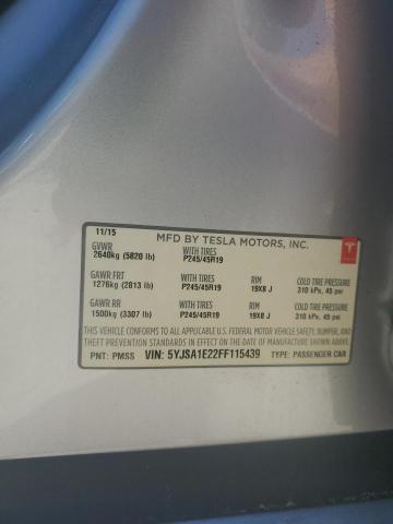 5YJSA1E22FF115439 - 2015 TESLA MODEL S SILVER photo 12