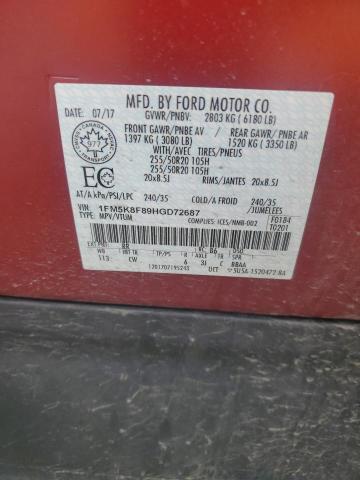 1FM5K8F89HGD72687 - 2017 FORD EXPLORER LIMITED Rot Foto 13