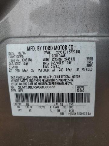 2LMTJ8LR9GBL80838 - 2016 LINCOLN MKX RESERVE 金色 照片 13