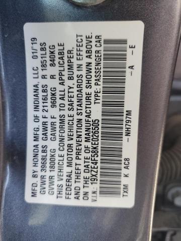 19XZE4F58KE026505 - 2019 HONDA INSIGHT EX CHARCOAL photo 12